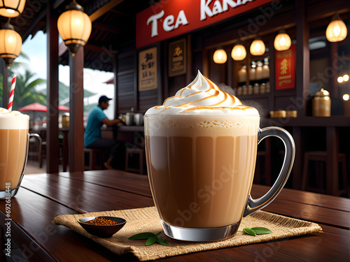 Teh Tarik Temptation: Savoring the Creamy Elegance of Malaysia's Favorite Pulled Tea. generative AI photo