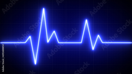 Emergency ekg monitoring. Blue glowing neon heart pulse. Heartbeat. Electrocardiogram	