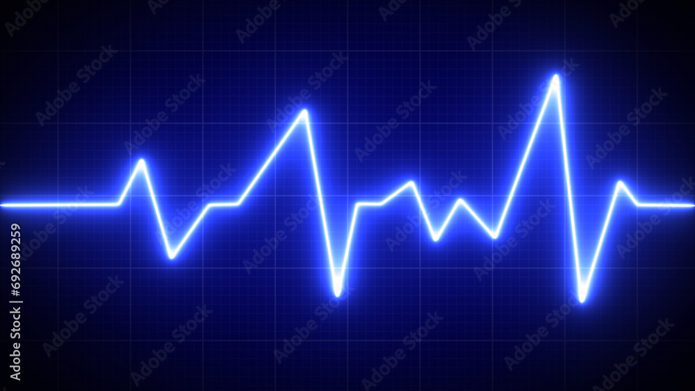 Emergency ekg monitoring. Blue glowing neon heart pulse. Heartbeat. Electrocardiogram Emergency ekg monitoring. Blue glowing neon heart pulse. Heartbeat. Electrocardiogram