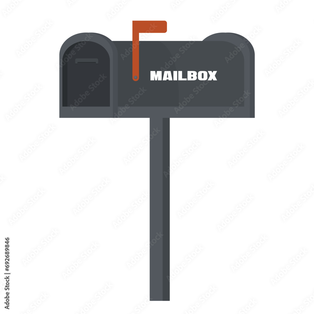 Tall gray mailbox on the counter. Street personal mailbox in flat style. Written communication. Receiving and sending letters and mail. Urban infrastructure facilities. Isolated on white background.