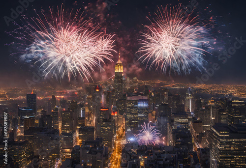 Fire works over the city at night for new year and Christmas celebrations