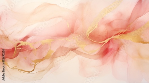 Abstract background with gold and pink watercolor stains. Hand-drawn illustration. Generative AI