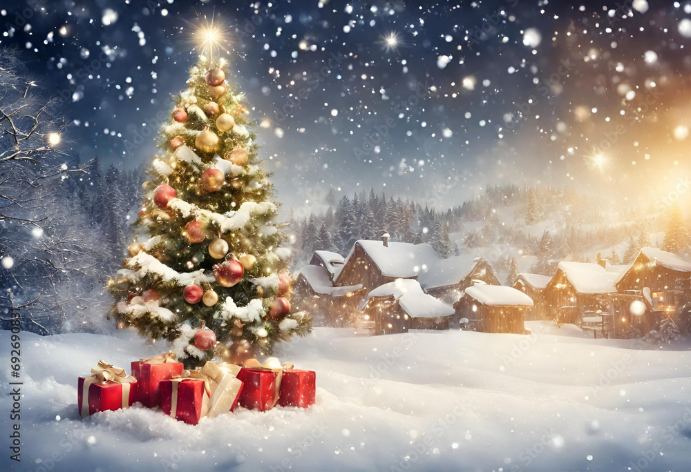 Obraz premium christmas tree and gifts