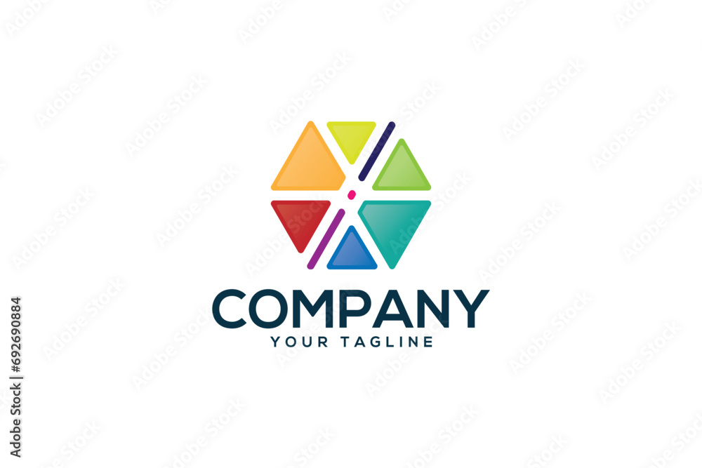 Creative logo design depicting a colorful abstract shape. 
