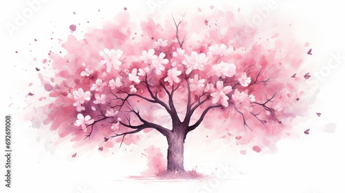 Beautiful cherry tree with pink flowers. Watercolor vector illustration. Generative AI © Alex