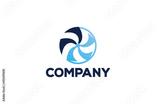 Creative logo design depicting a blue colored air conditioning fan or HVAC. 