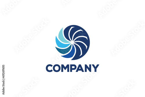 Creative logo design depicting a blue colored air conditioning fan or HVAC. 