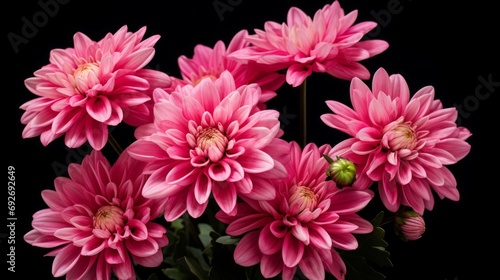 Pink dahlia flowers bouquet isolated on black background with clipping path Generative AI