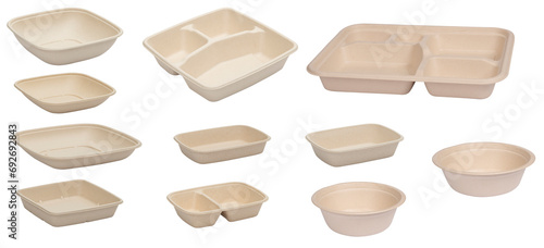 Photos Disposable food packaging products made from paper pulp bagasse