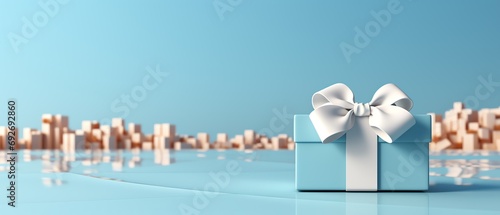 a blue and white gift box with a white bow © White