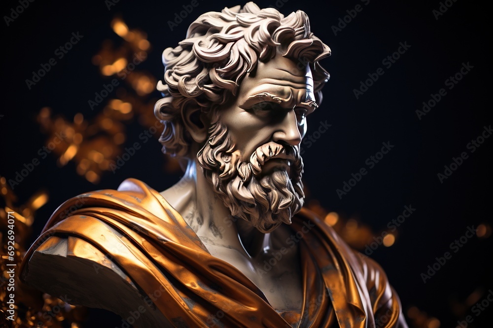 Obraz premium Abstract ancient roman, greek stoic person with a muscular body, marble, stone sculpture, bust, statue. Modern stoicism.