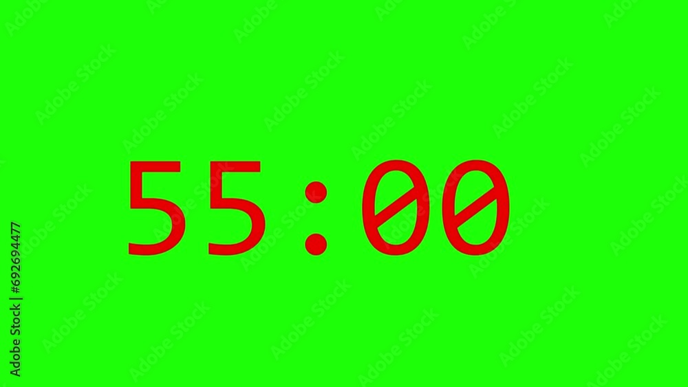 One minute timer, red font, the passage of time, on a green background One minute timer, red font, the passage of time, on a green background