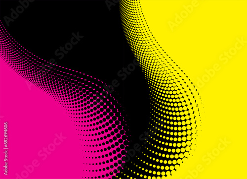 Vector transition with small dots from yellow to black and purple. Abstract pattern. Basis for design. Modern vector background.