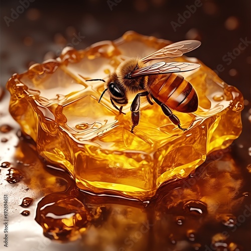a bee on a piece of honey photo
