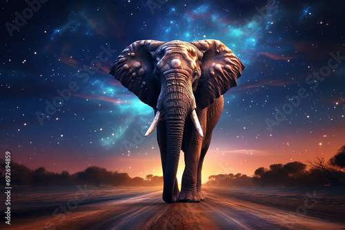 an elephant walking on a dirt road photo