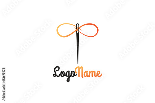 Creative logo design depicting a needle with the thread shaped like the infinity symbol, designated to the clothing industry.	