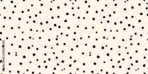 Vector seamless pattern with small hand drawn black chaotic dots, spots on white background. Trendy minimal spotted texture. Abstract bacteria, microbe, germs illustration. Simple organic geo design