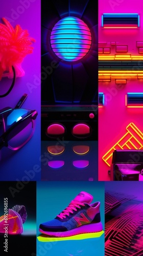80s neon theme collage, instagram story, background or banner