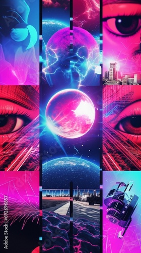 80s neon theme collage, instagram story, background or banner