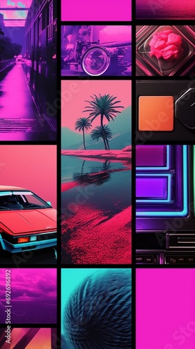 80s neon theme collage, instagram story, background or banner