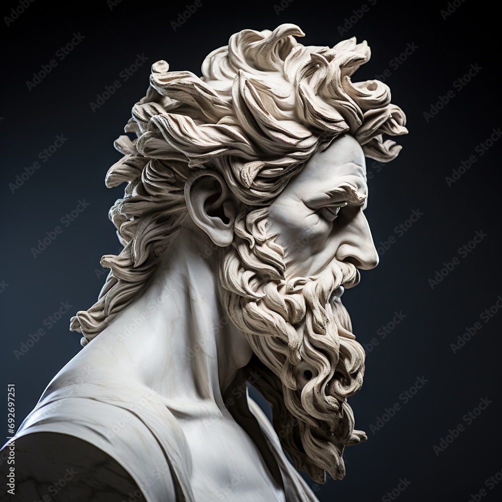 Abstract ancient roman, greek stoic person with a muscular body, marble, stone sculpture, bust, statue. Modern stoicism. Great for fitness or stoic quotes.