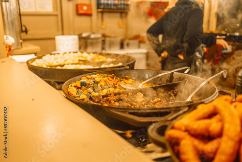 Photography Festival of street food at a Christmas Market stall in Krakow, Poland