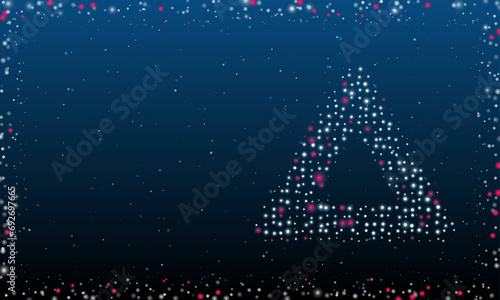 On the right is the emergency stop symbol filled with white dots. Pointillism style. Abstract futuristic frame of dots and circles. Some dots is pink. Vector illustration on blue background with stars