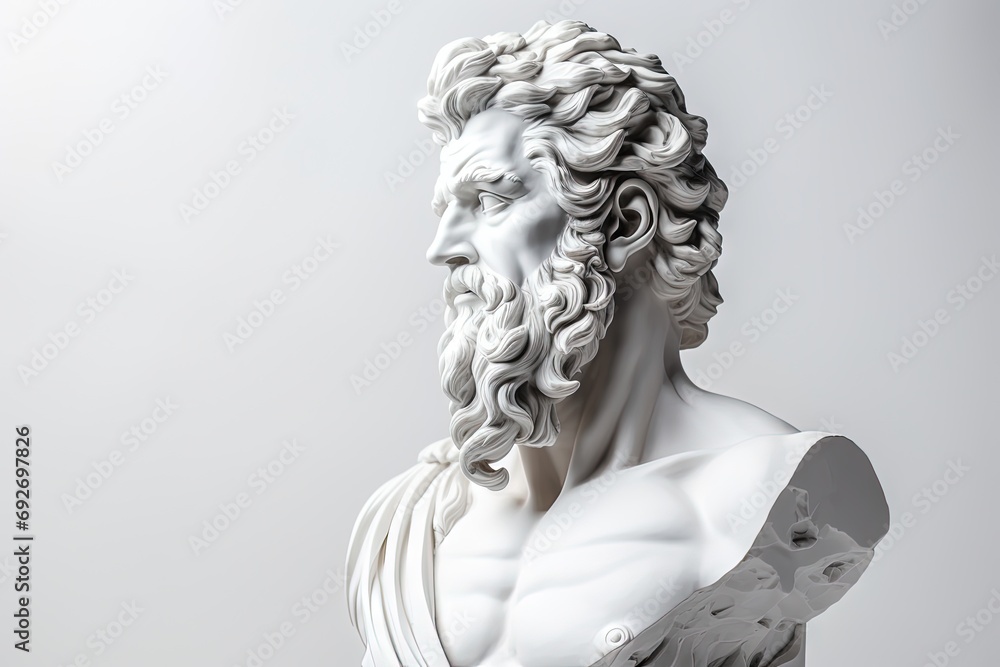 Abstract ancient roman, greek stoic person, marble, stone sculpture, bust, statue. Modern stoicism. Great for fitness or stoic quotes.