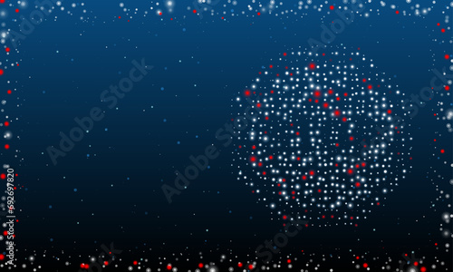 On the right is the stop road symbol filled with white dots. Pointillism style. Abstract futuristic frame of dots and circles. Some dots is red. Vector illustration on blue background with stars