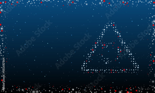 On the right is the roundabout symbol filled with white dots. Pointillism style. Abstract futuristic frame of dots and circles. Some dots is red. Vector illustration on blue background with stars