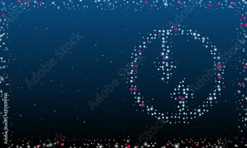 On the right is the advantage of oncoming traffic symbol filled with white dots. Abstract futuristic frame of dots and circles. Vector illustration on blue background with stars