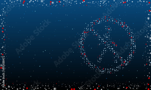 On the right is the pedestrian traffic prohibited symbol filled with white dots. Abstract futuristic frame of dots and circles. Vector illustration on blue background with stars