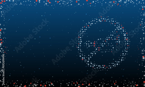 On the right is the horning prohibited symbol filled with white dots. Abstract futuristic frame of dots and circles. Vector illustration on blue background with stars