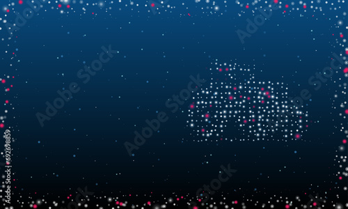 On the right is the tractor symbol filled with white dots. Pointillism style. Abstract futuristic frame of dots and circles. Some dots is pink. Vector illustration on blue background with stars