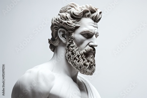 Abstract ancient roman, greek stoic person, marble, stone sculpture, bust, statue. Modern stoicism. Great for fitness or stoic quotes. photo