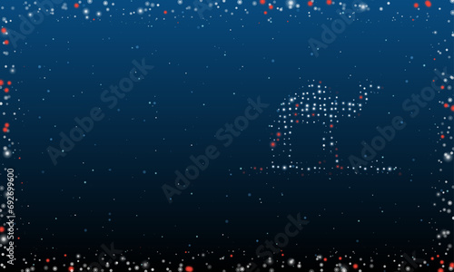 On the right is the wild camel symbol filled with white dots. Pointillism style. Abstract futuristic frame of dots and circles. Some dots is red. Vector illustration on blue background with stars