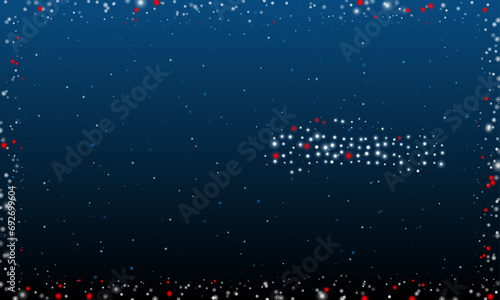 On the right is the car symbol filled with white dots. Pointillism style. Abstract futuristic frame of dots and circles. Some dots is red. Vector illustration on blue background with stars