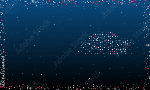 On the right is the vintage car symbol filled with white dots. Pointillism style. Abstract futuristic frame of dots and circles. Some dots is pink. Vector illustration on blue background with stars