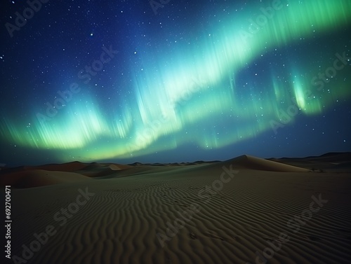 Generative AI image of Northern lights in the Dubai desert