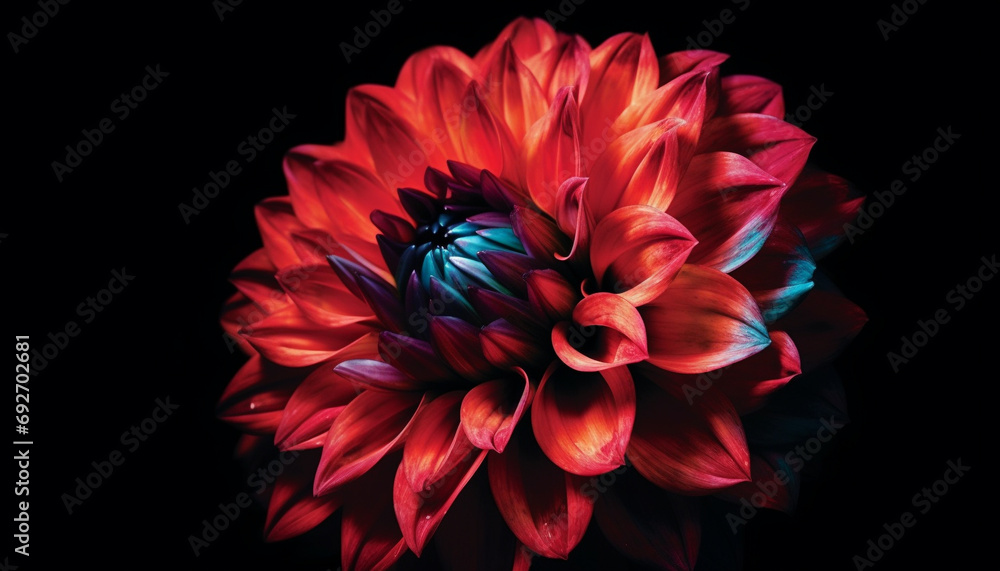 Vibrant colored petals in a close up of a dahlia blossom generated by AI