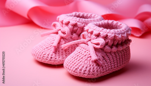 Cute baby booties in pink, a perfect gift generated by AI