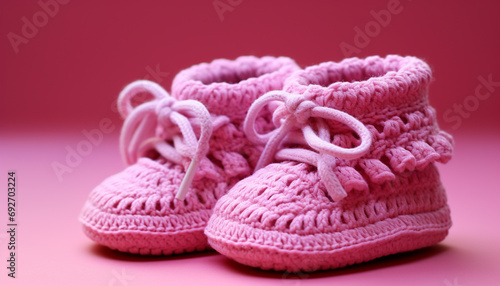 Cute baby booties in pink, soft wool generated by AI