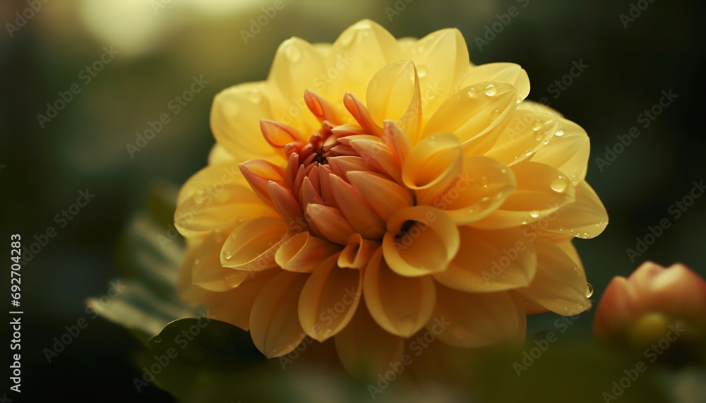 Vibrant petals of a yellow dahlia in a formal garden generated by AI Vibrant petals of a yellow dahlia in a formal garden generated by AI