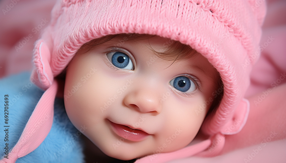 Cute baby girl with blue eyes smiling generated by AI Cute baby girl with blue eyes smiling generated by AI