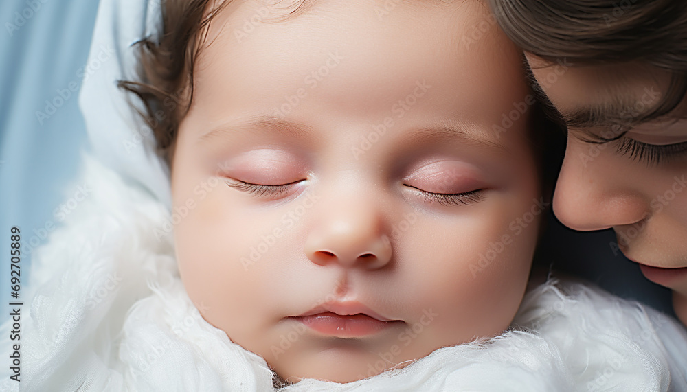 Cute baby boy sleeping, innocence and love generated by AI Cute baby boy sleeping, innocence and love generated by AI