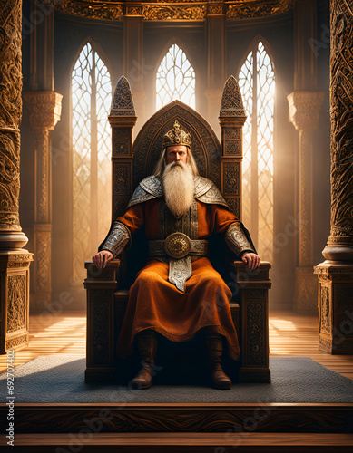 Odhinn sits on his throne - Generative AI	 photo
