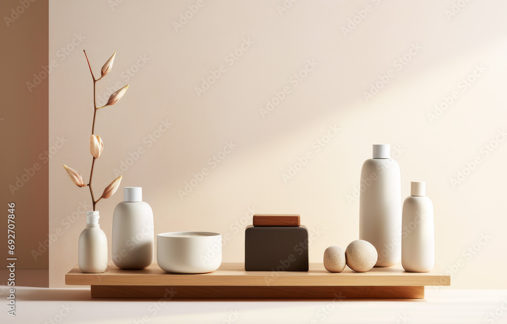 Skinimalism. Tranquil Beauty Harmony: Zen Skincare Arrangement Skinimalism. Tranquil Beauty Harmony: Zen Skincare Arrangement