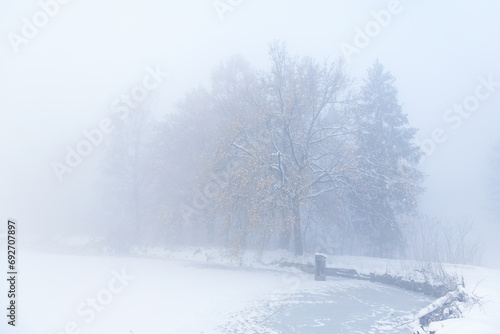 Krajobraz zimowy, mglisty świt (Winter landscape, foggy dawn)