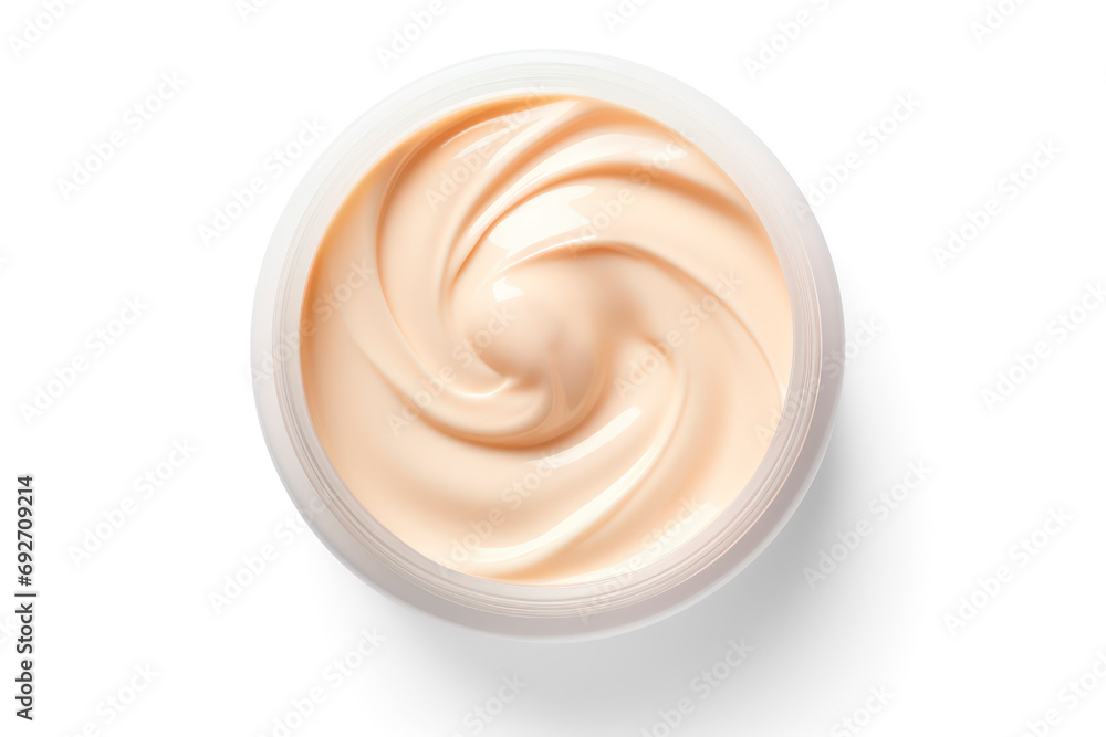 Isolated cosmetic container with body cream on transparent background, top view Isolated cosmetic container with body cream on transparent background, top view