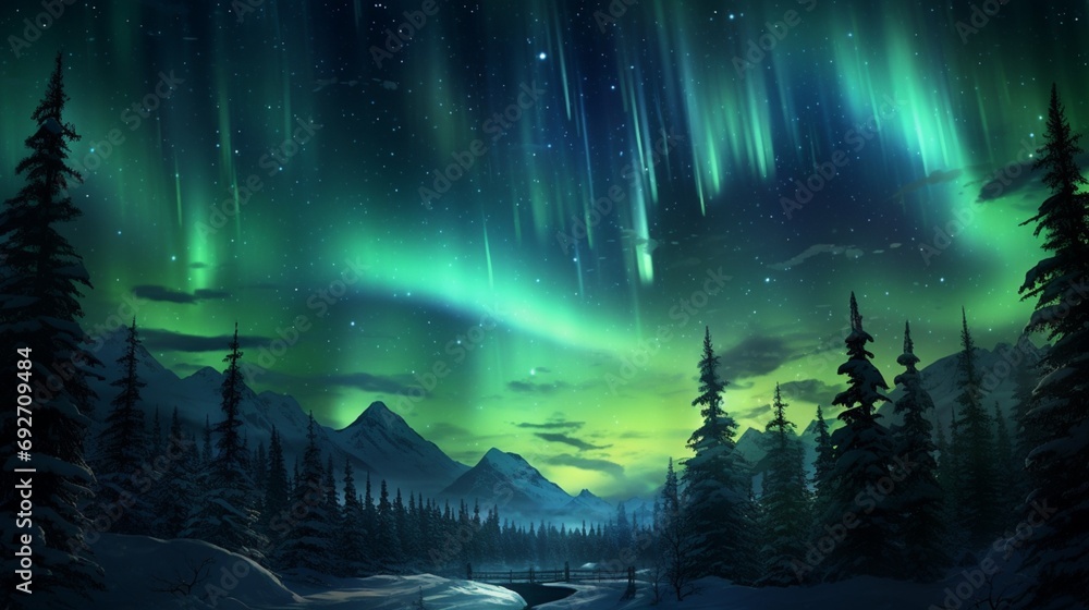 Celestial auroras dancing across a polar night sky